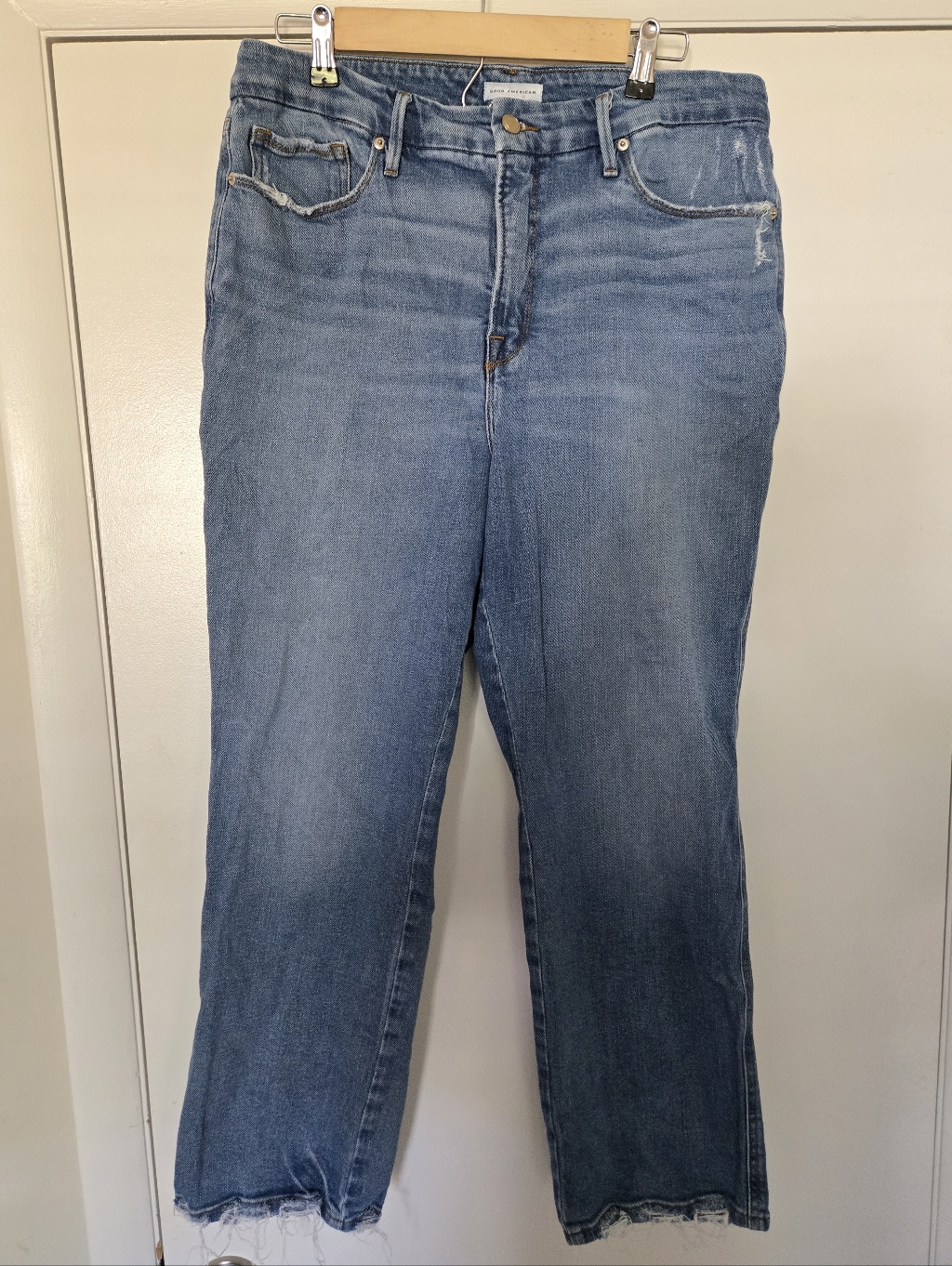 Good American Good Curve Straight High Rise Light Wash Jeans Size 15